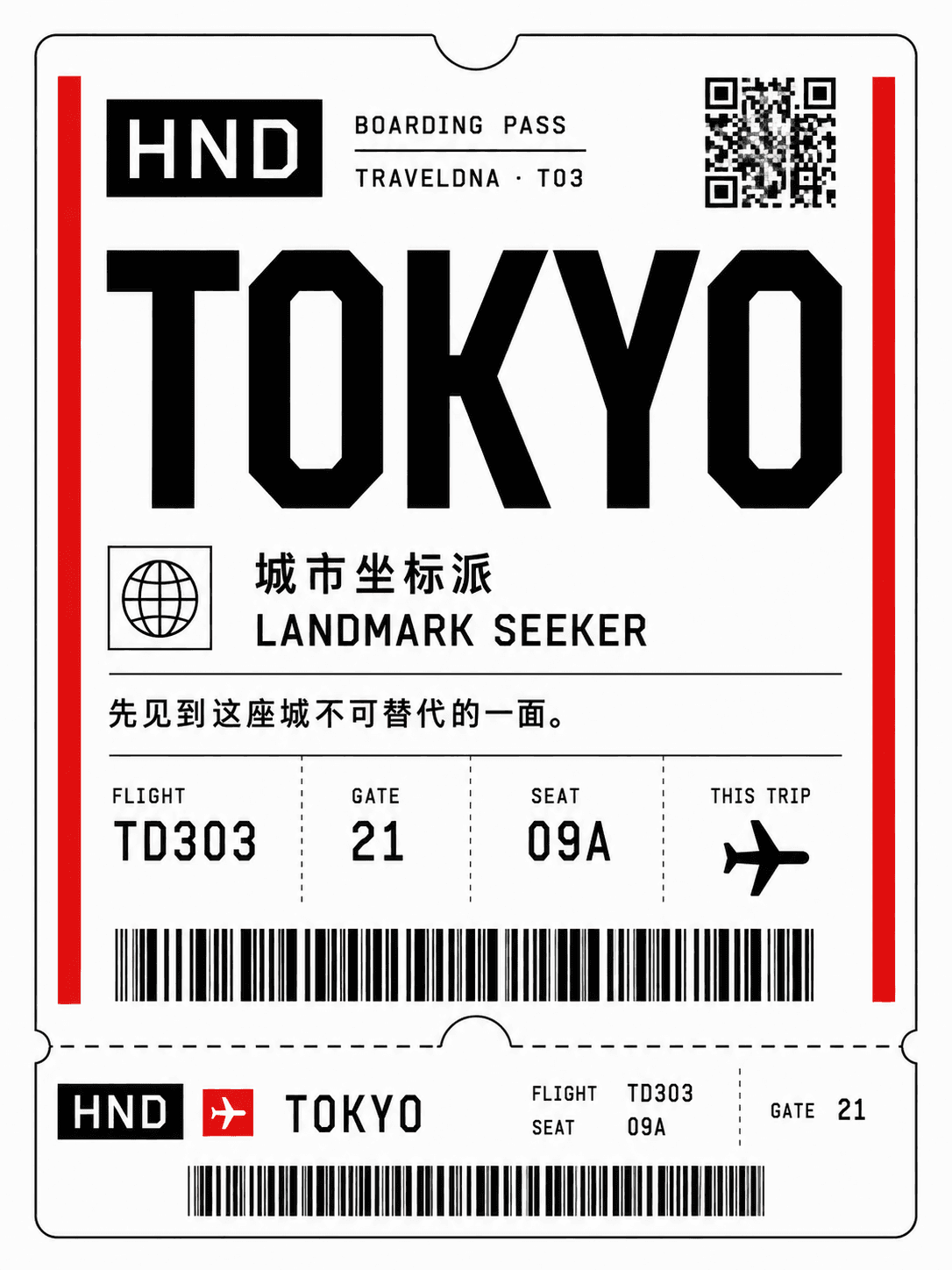TOKYO · 城市坐标派 TravelDNA 人格机票卡