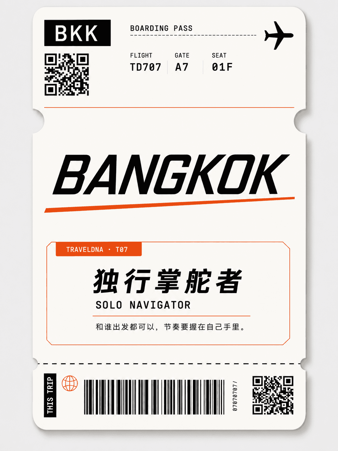 BANGKOK · 独行掌舵者 TravelDNA 人格机票卡